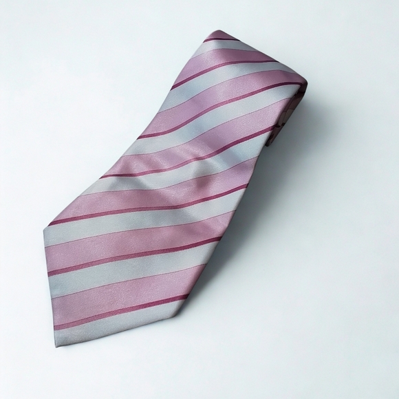 Elegant Karl Knox Pink Striped Men's Tie - Picture 2 of 4